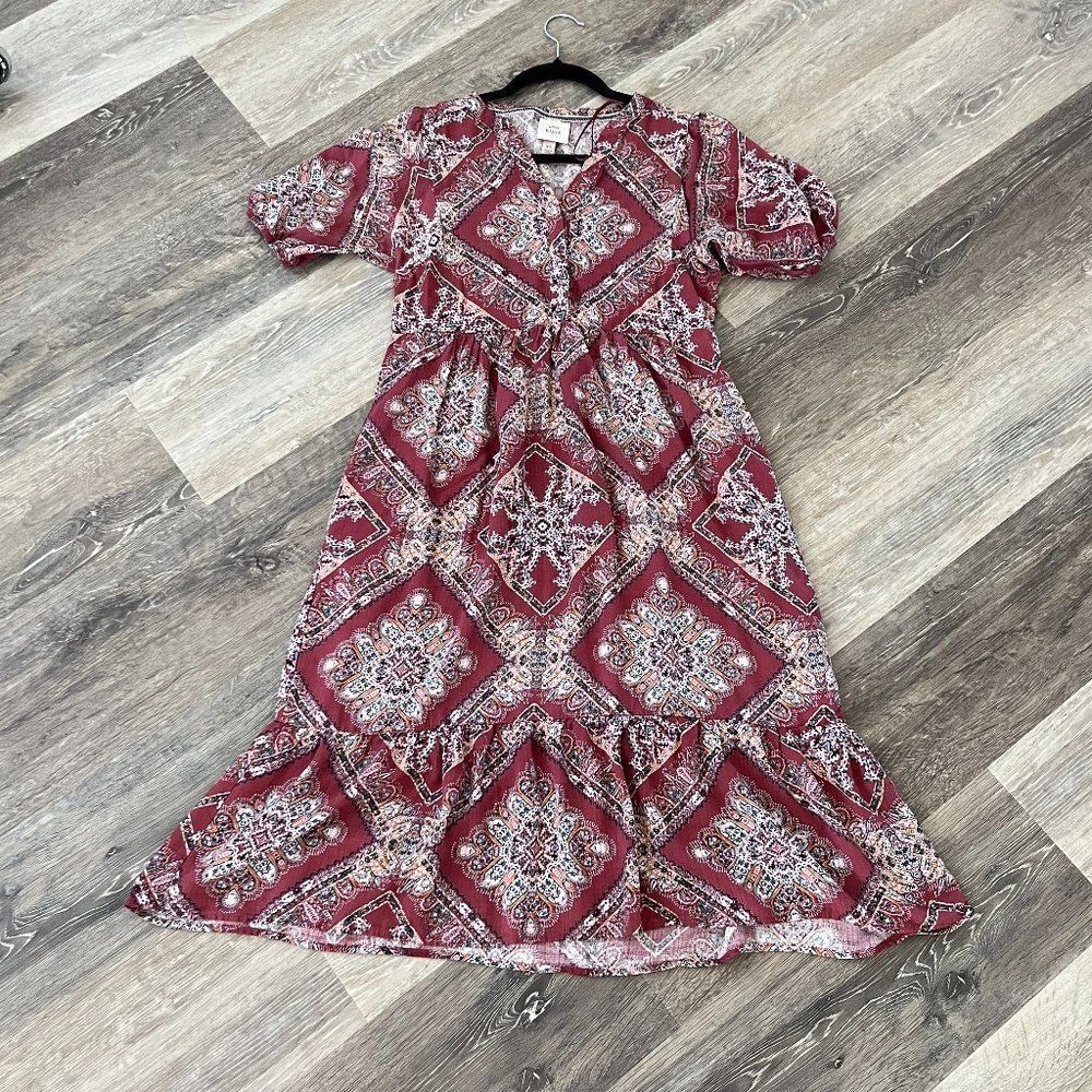 Knox Rose Midi Dress Size Extra Small Red Bohemian Peasant Short Sleeve Boho - Picture 6 of 12
